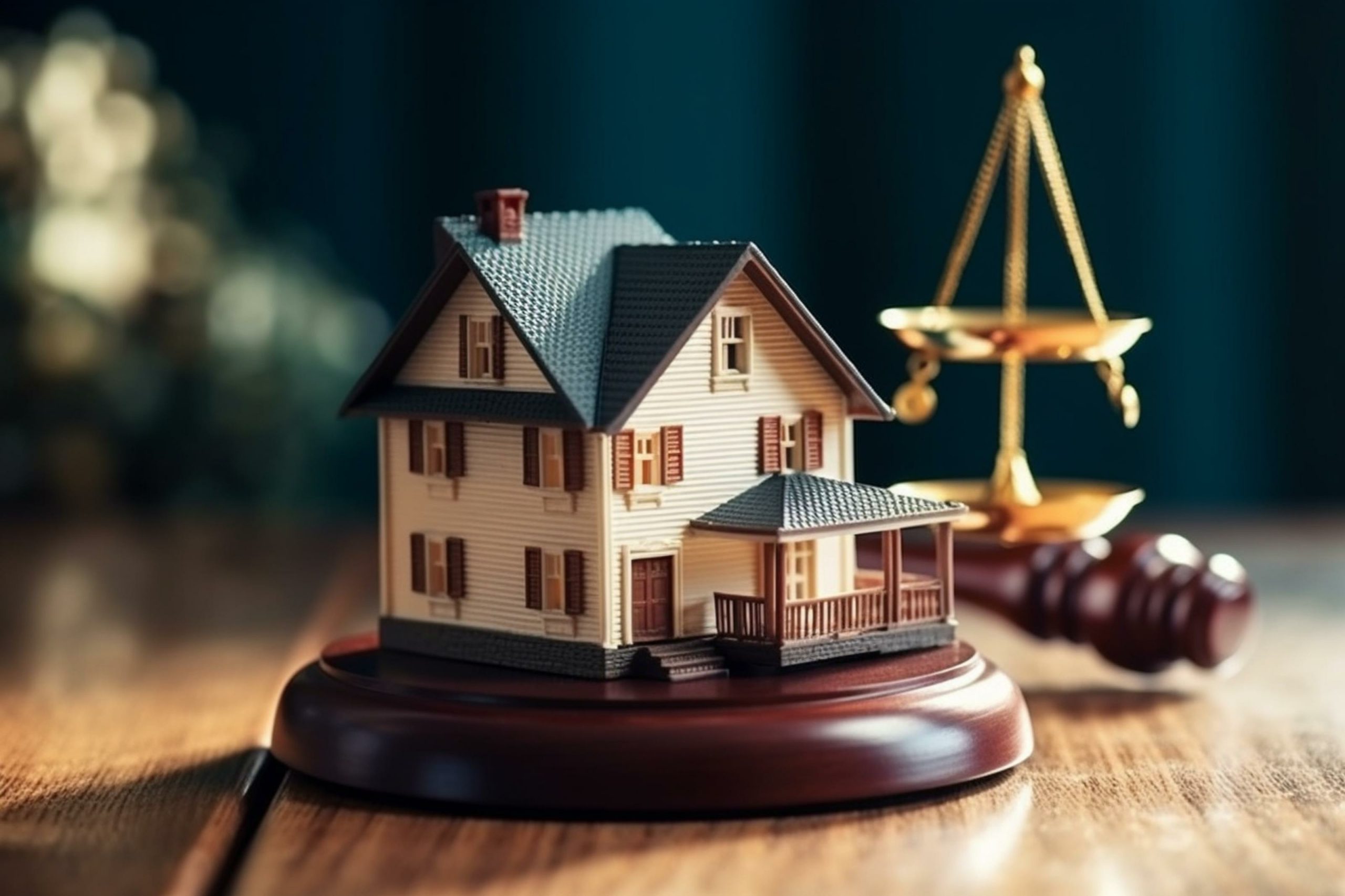 Ein Modellhaus steht auf einem Richterhammer