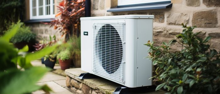 Wärmepumpe an einer Hauswand